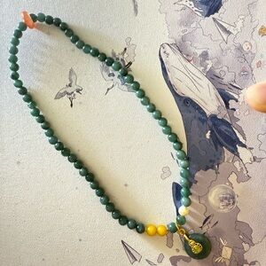 Natural Blue Guatemala Jade Beaded Bracelet with Amber&Nan Hong Agate